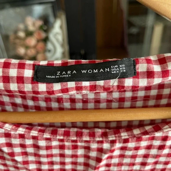 Zara red & white Gingham cottagecore Midi Dress - Picture 3 of 7